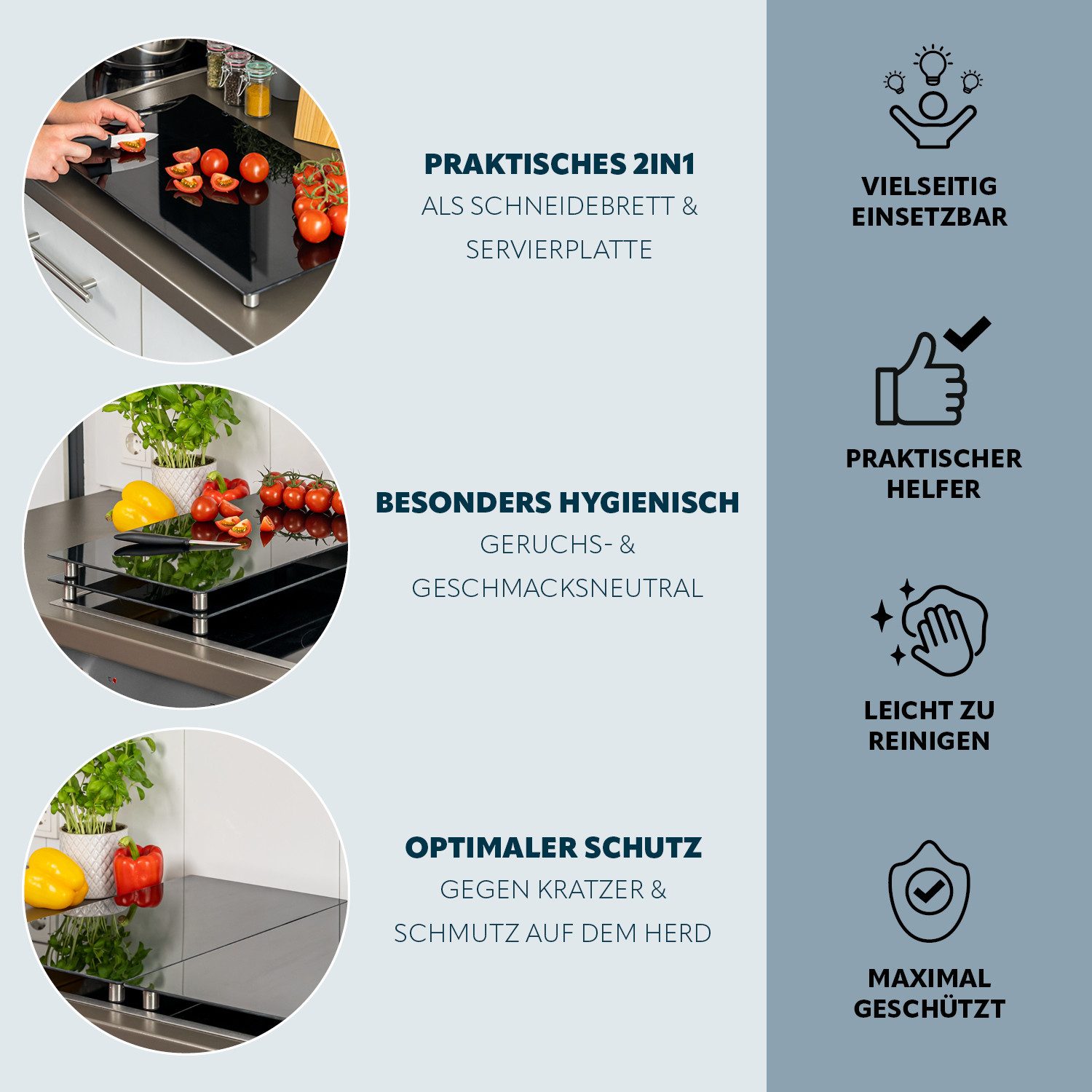 bremermann Schneide- und Abdeckplatte 2er Set aus Glas ca. 52 x 4 x 30 cm (B/H/T)