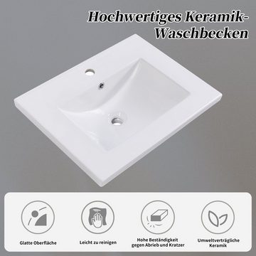 Merax Badmöbel-Set, (Waschbeckenunterschrank mit Becken, ohne Ablaufgarnitur), Waschtisch Badezimmerschrank inkl. Waschbecken,Badmöbel in 61 cm