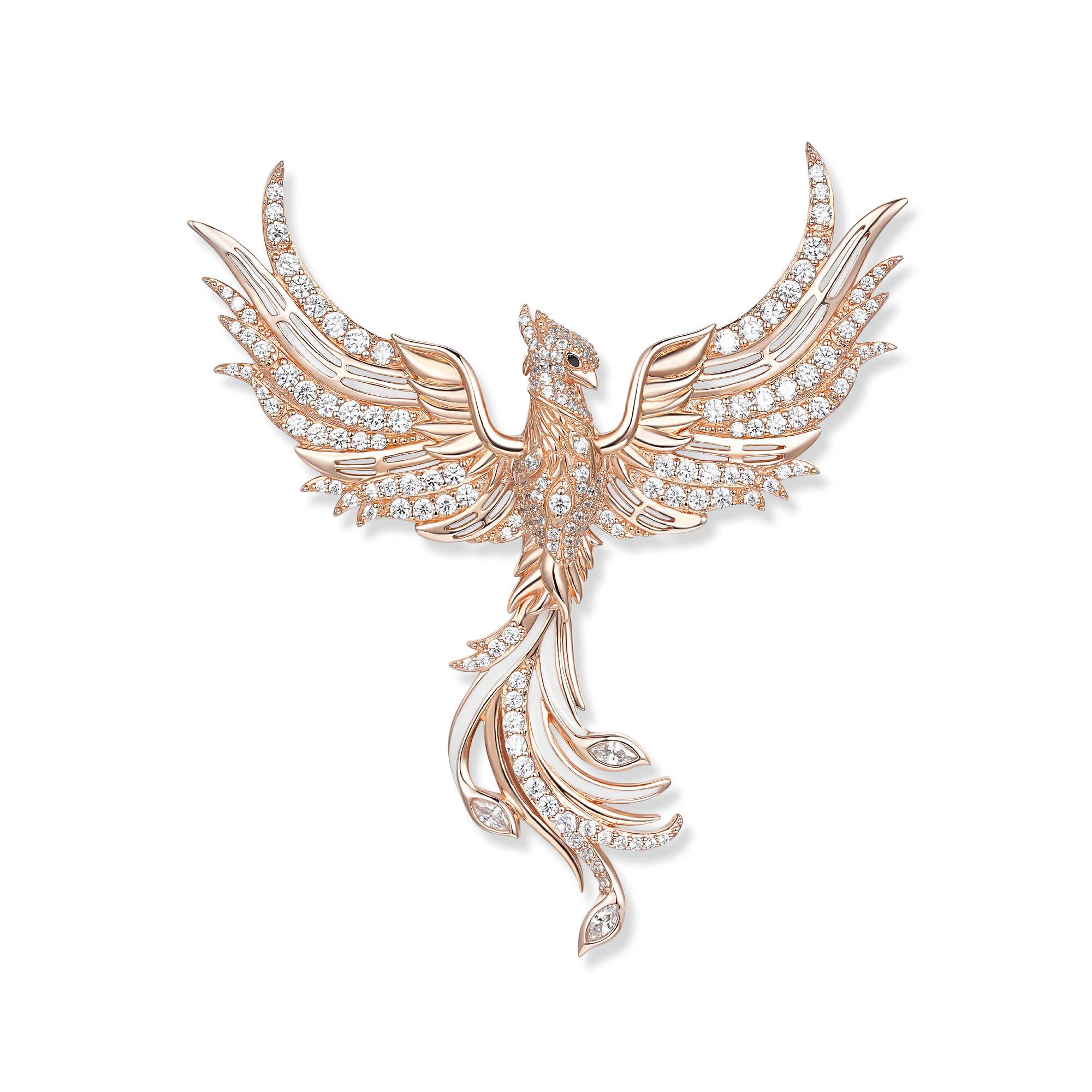 Seinerzeit FLORA & FAUNA Kettenanhänger Ashara Phönix Anhänger (1-tlg), Material: 925 Sterling Silber, rosé-vergoldet mit Emaille