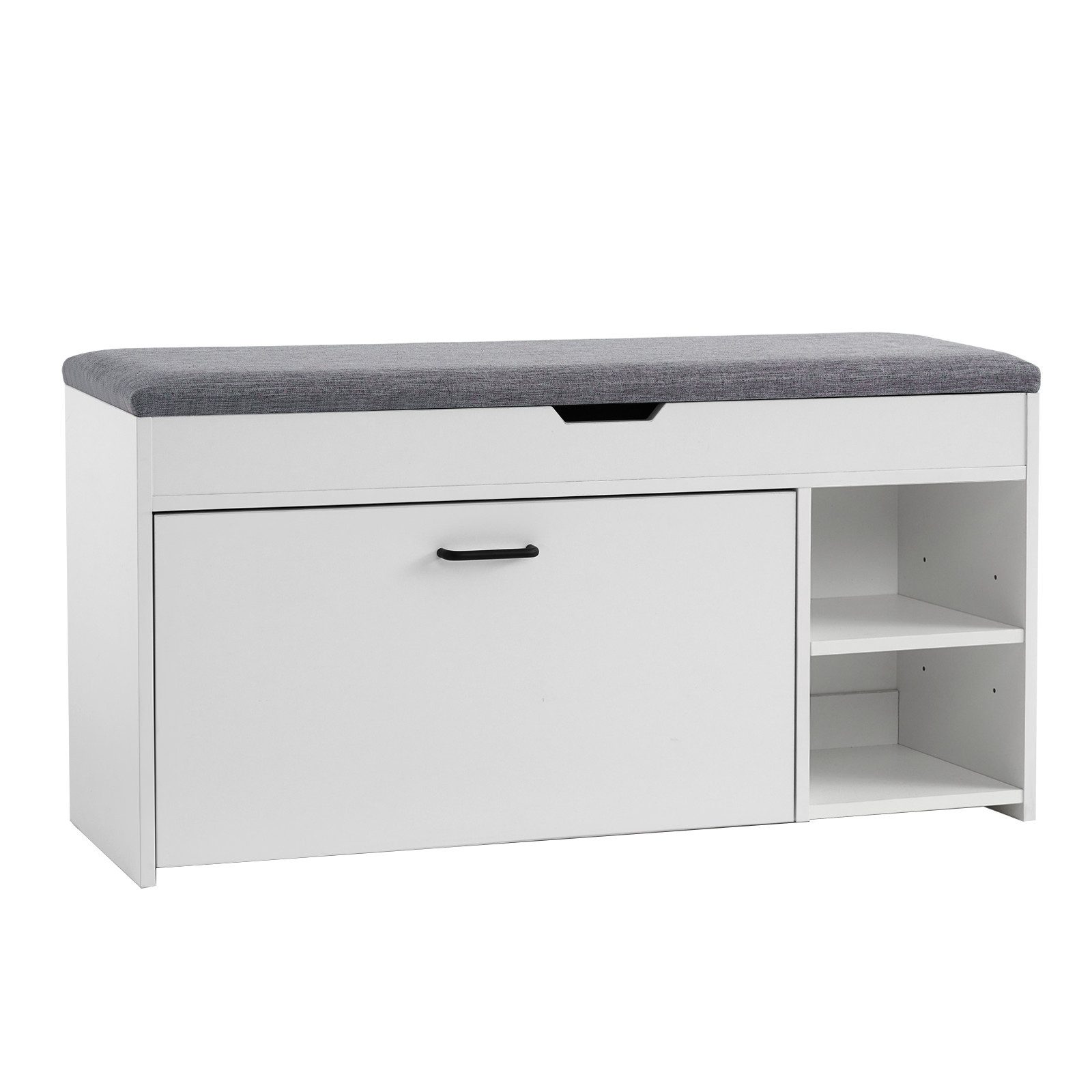 Mondeer Schuhbank Schuhhocker, mit Sitzfläche, mit Klappschublade, 100 x 30 x 52 cm, Weiß + Grau