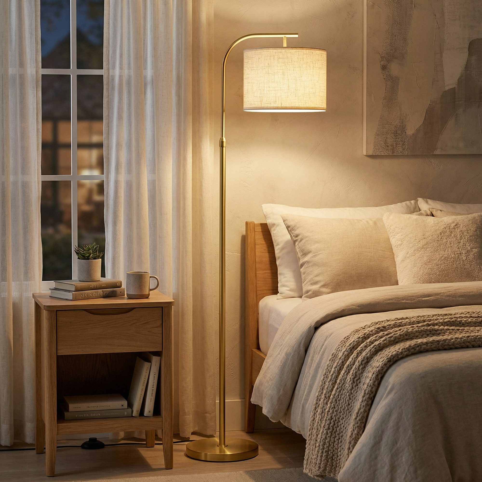VASAGLE Stehlampe Stehleuchte, Bogenlampe, höhenverstellbare Leselampe, mit Fußtaster, mit 3 Lichtfarben, 150-175 cm hoch, modern, Lampenschirm aus Stoff, E27 Fassung