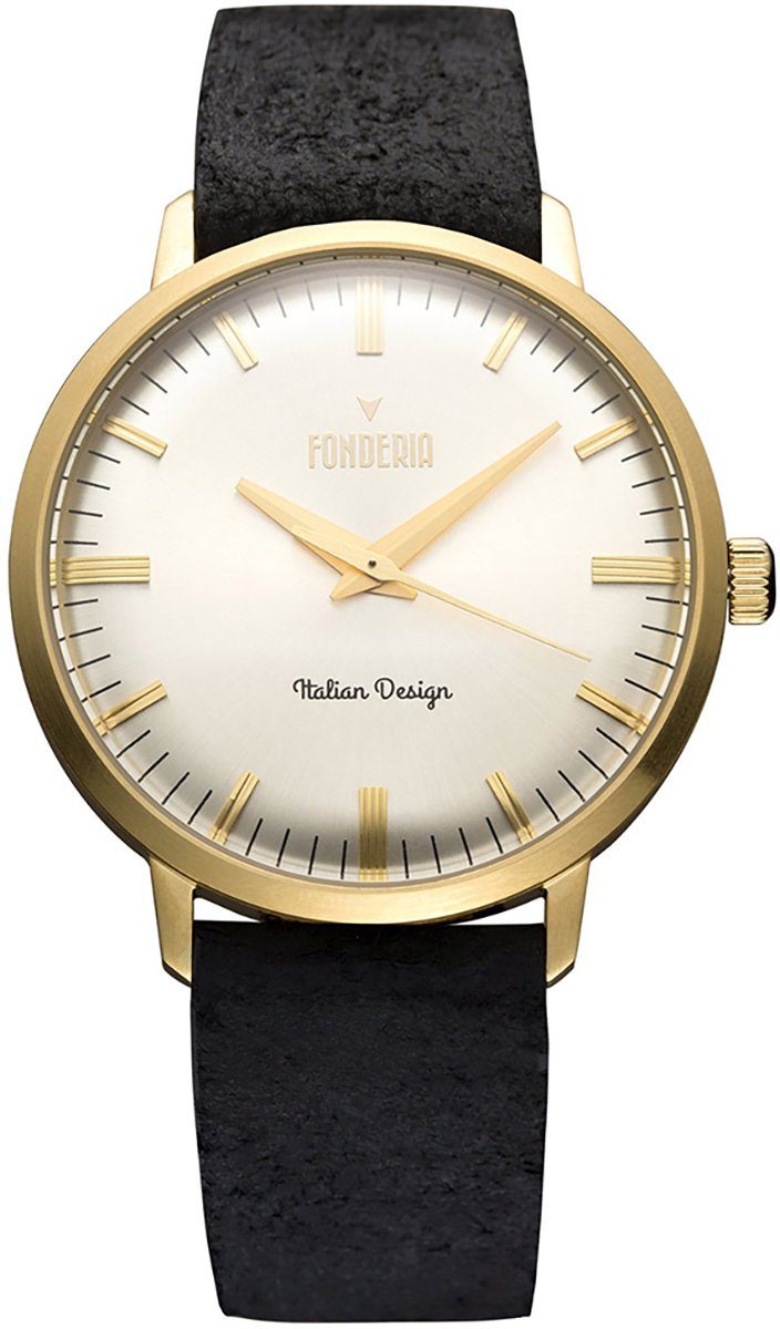 Fonderia Quarzuhr Herren Leder, Herren 41mm), P-6G003US3 Fonderia schwarz Armbanduhr Lederarmband Uhr (ca. groß rund