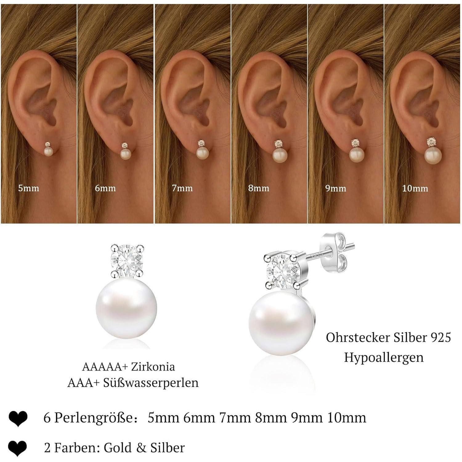 LuxusKollektion Perlenohrringe Ohrstecker Süßwasserperlen Silber 925 Damen Braut 5mm B-Silber – Bild 5 von 5