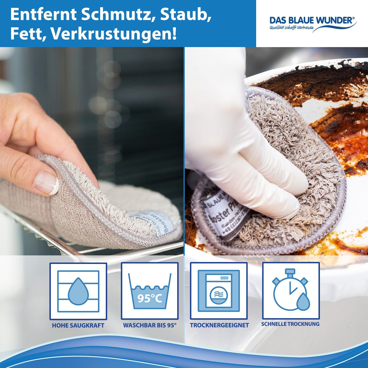 (6-tlg., Booster Das Allrounder, & Bunt, Premium saugstarke Fugenschwamm Reinigungspad Reinigungstücher Wunder® Bambusfasern) Set Blaue