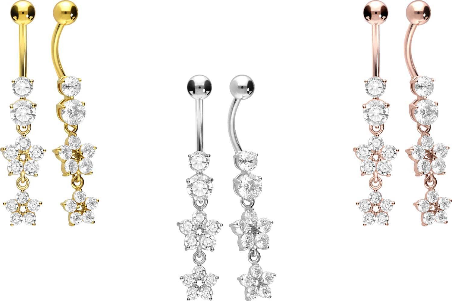 PIERCINGLINE Bauchnabelpiercing Chirurgenstahl Bananabell 2 KRISTALLBLUMEN günstig online kaufen