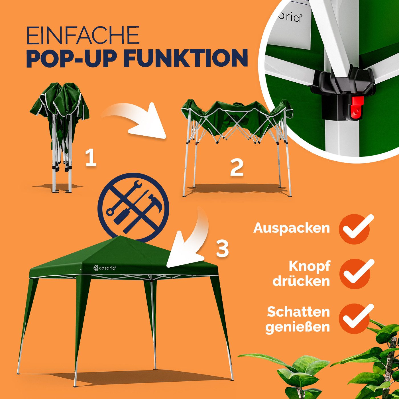 Casaria Pavillon, Pop-Up 300x300 cm Witterungsbeständig UV-Schutz 50+ inkl. Tasche