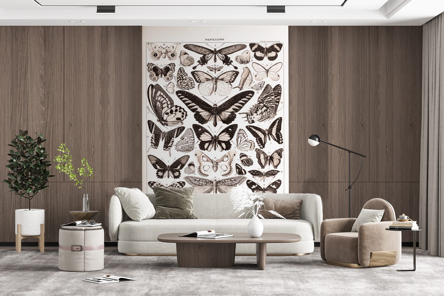 (3 Wohnzimmer, bedruckt, St), Tiere, Wandtapete Fototapete Montagefertig MuchoWow - - Matt, für Schmetterling Insekten Tapete Vinyl