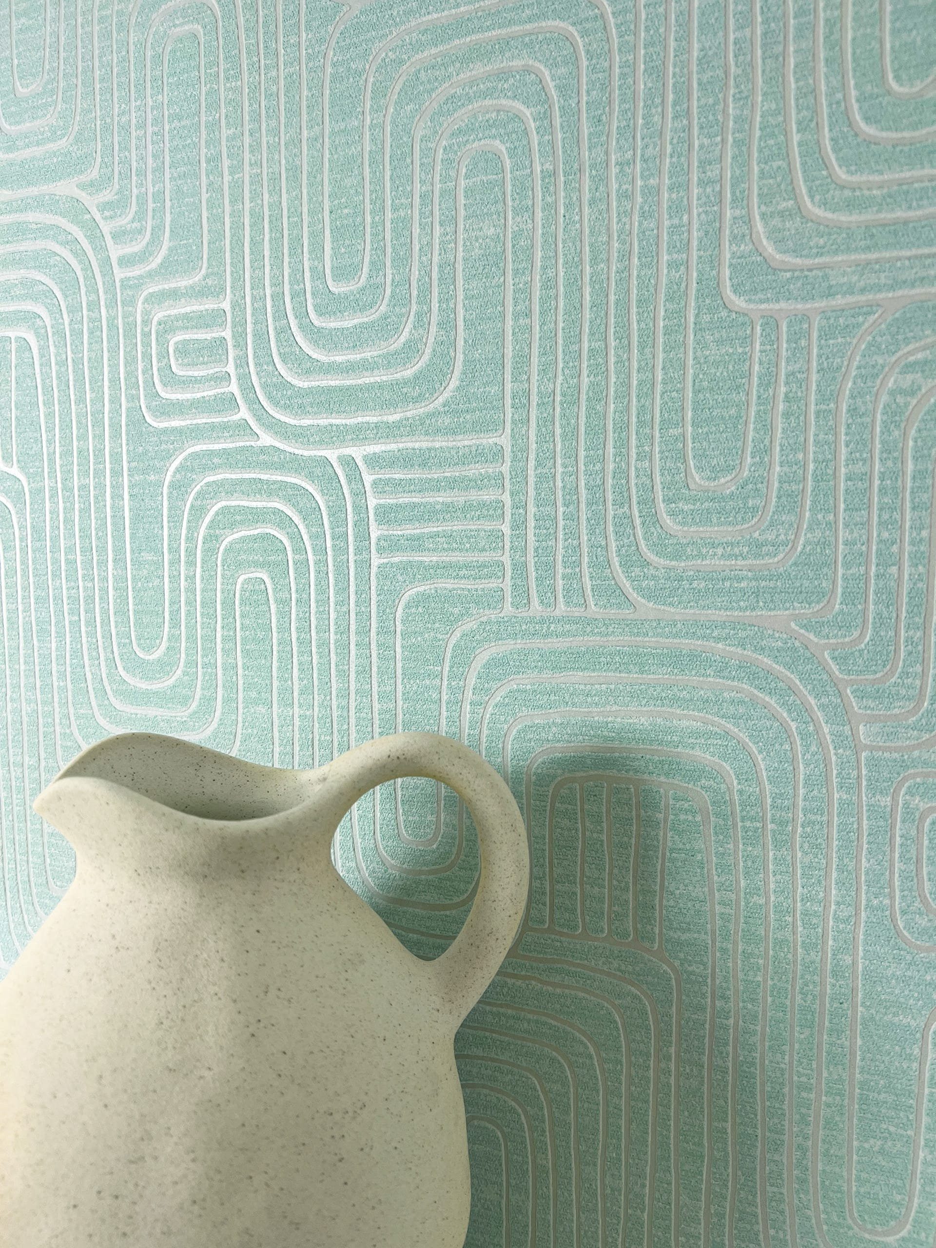 Newroom Vliestapete Livino Hellgrün Tapete Mustertapete Grafik, Linien, Leicht glänzend, strukturiert, Retro