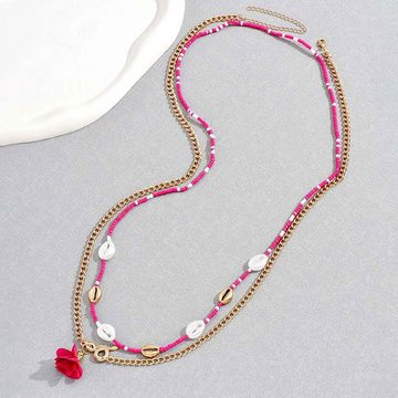 LAKKEC Charm-Kette Taillenkette Körperkette Muschel Perlen gewebte Blume Damenschmuck