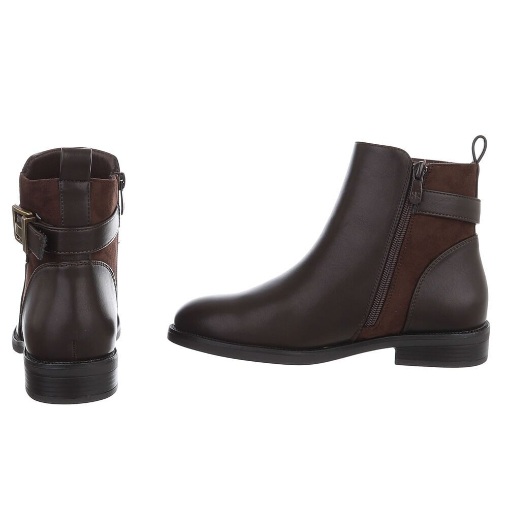 Ital-Design Damen Chelsea Boot mit Metallelement und Blockabsatz Stiefelette (92299772) Blockabsatz Flache Stiefeletten in Braun – Bild 5 von 5