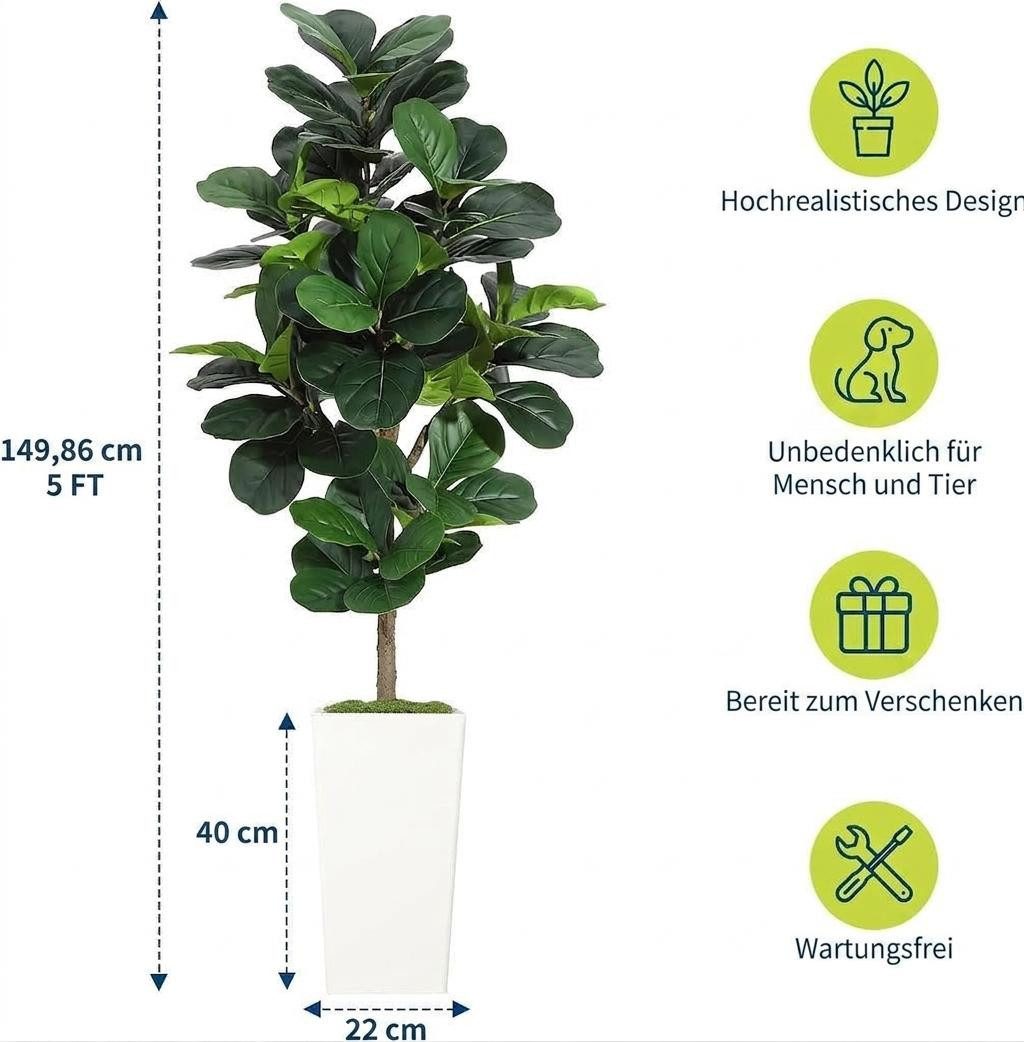 Kunstbaum 1.5m/1.8m Künstlicher,Realistische Ficus Lyrata Kunstpflanze, GarveeMore, Höhe 150 cm, Pflegeleichter Zimmerbaum als Deko für Ecken & Eingangsbereich – Bild 2 von 5