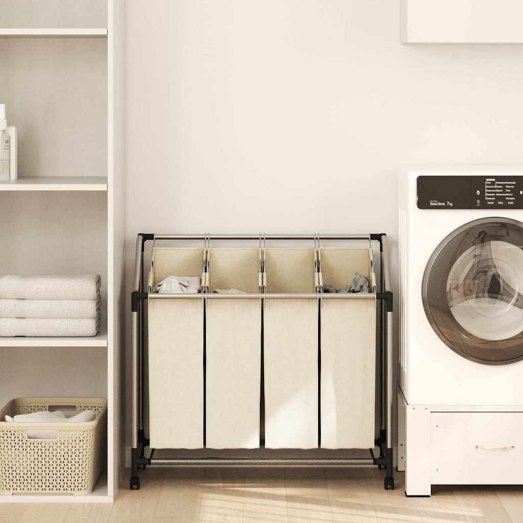 furnicato Wäschekorb mit 4 Taschen Creme günstig online kaufen