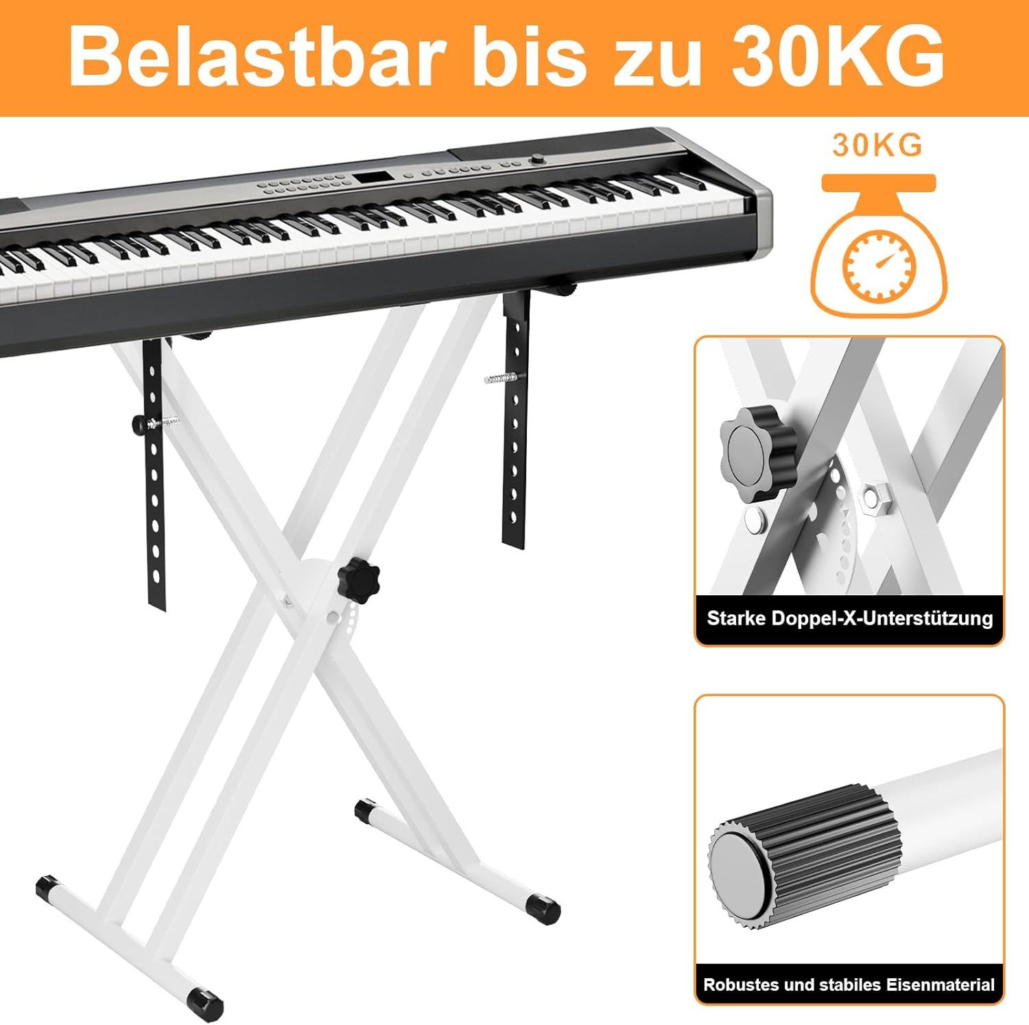 TLGREEN Keyboardständer 61-99cm,Keyboard Ständer, X Doppelstrebig, Höhenverstellbar in 8-Stufen