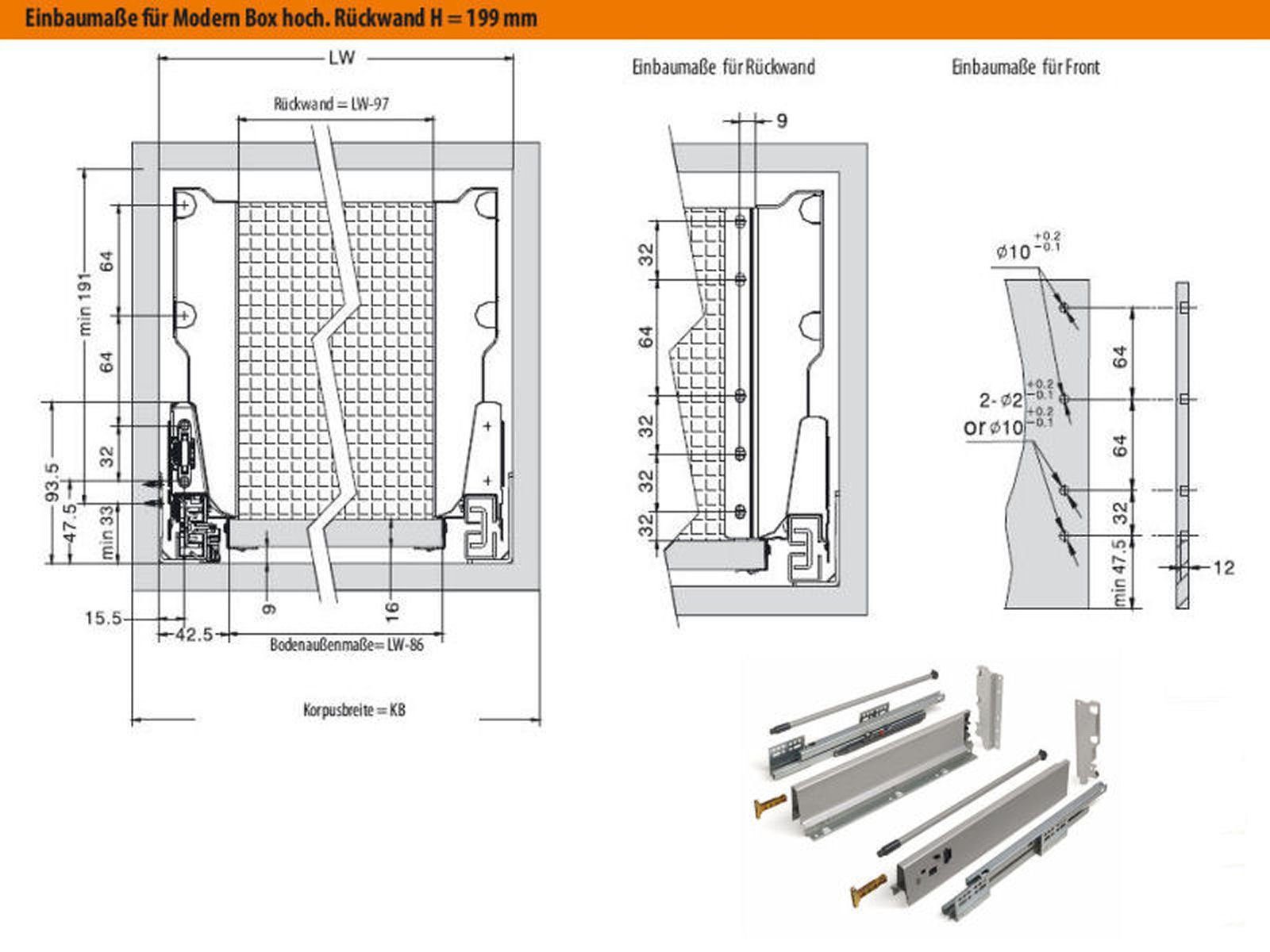 SO-TECH® Schubkasten Schubladensystem Modern Box Zargenhöhe 199 mm, Nennlänge 250-550 mm Soft-Close weiß – Bild 3 von 5