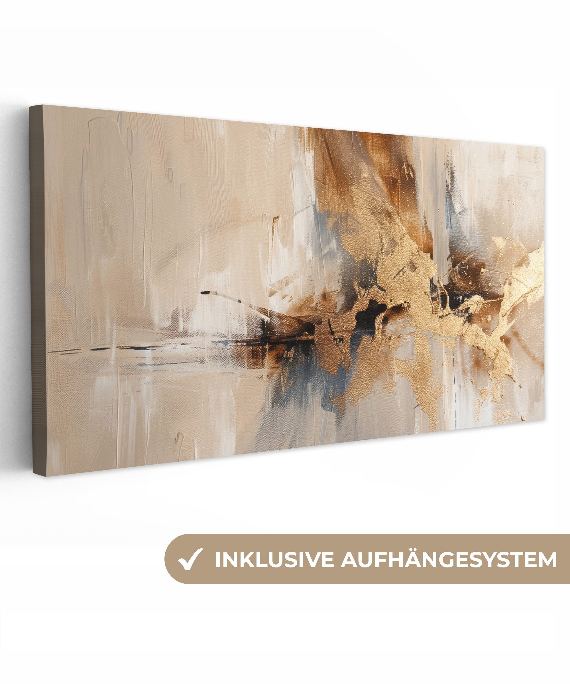 OneMillionCanvasses® Leinwandbild Panorama Modern - Braun - Abstrakt - Beige, Fotodruck (1 St), Leinwand Bilder für Wohnzimmer Schlafzimmer 60x30 cm