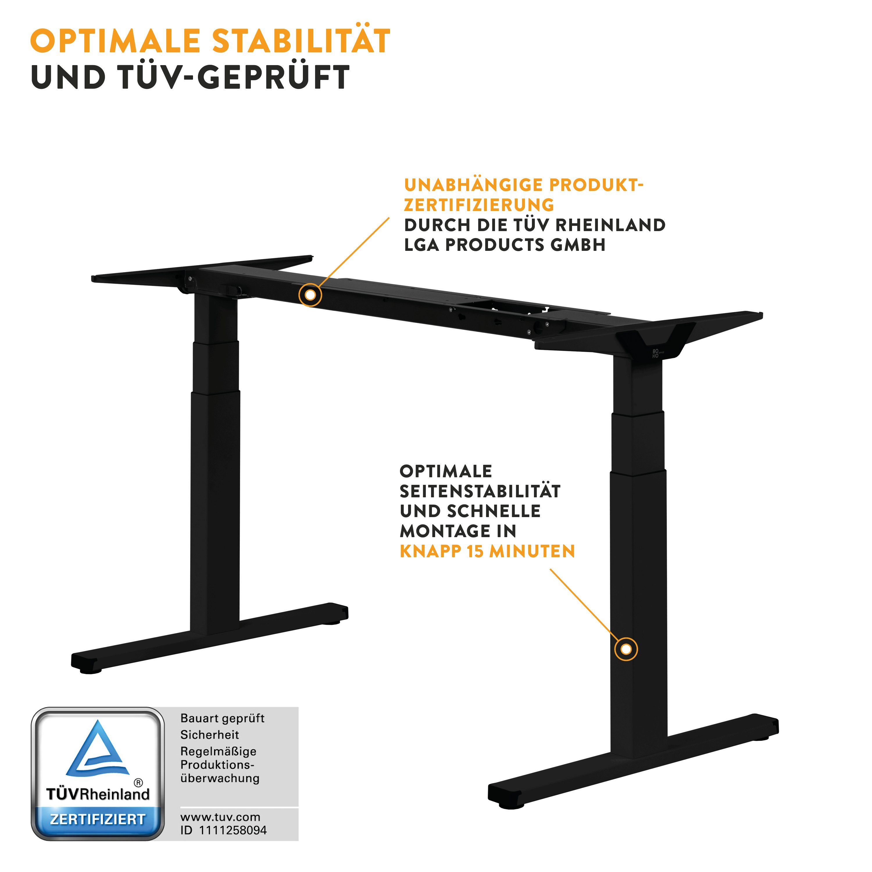 Lichtgrau x Schreibtisch Schwarz höhenverstellbar, office® Lichtgrau 80 Line, (Melamin) cm | Premium Tischplatte boho elektrisch Schwarz 120