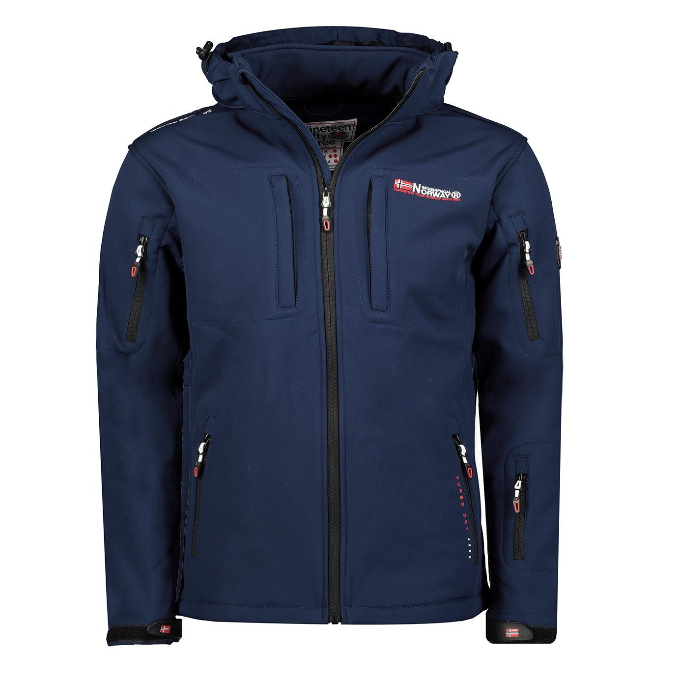 Geographical Norway Softshelljacke Herren hochschließender mit abnehmbarer Kragen, Navy TUNAR - Kapuze Softshell