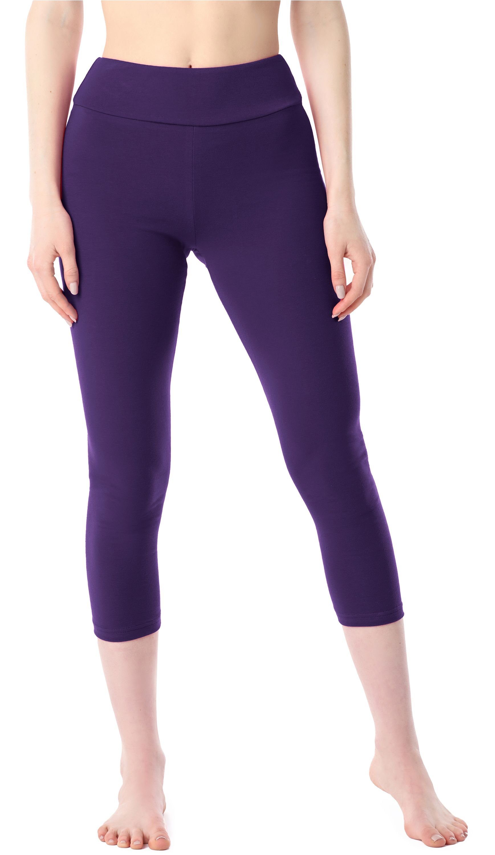 Merry Style Leggings Damen 3/4 Capri Leggings aus Baumwolle MS10-430 (1-tlg) elastischer Bund Violett