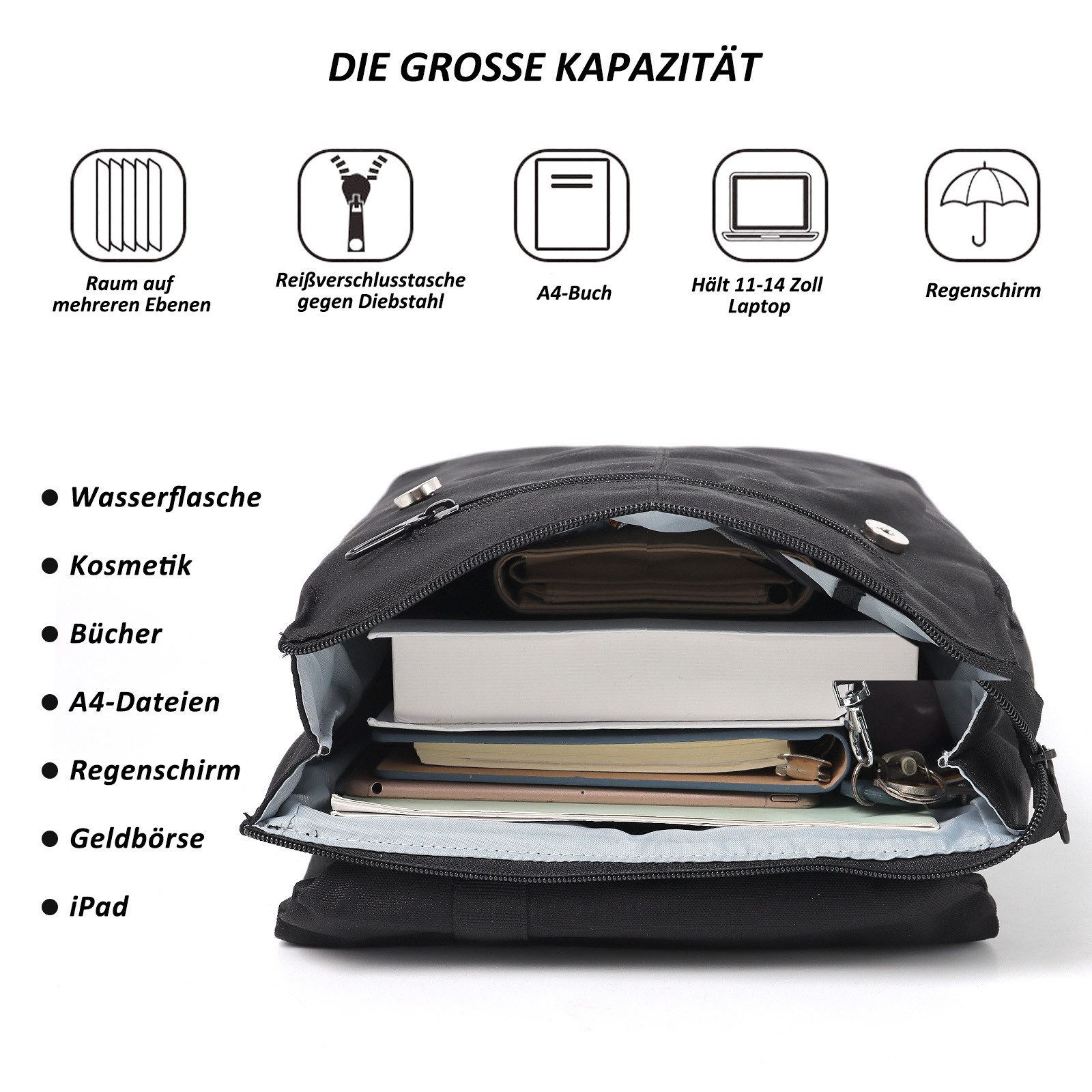 TAN.TOMI Schulrucksack Rucksack Damen Groß, Hohe Kapazität Rucksack Modern Tagesrucksäcke, mit Laptop-Fach, Reiserucksack Damen Laptop Rucksack Cityrucksack