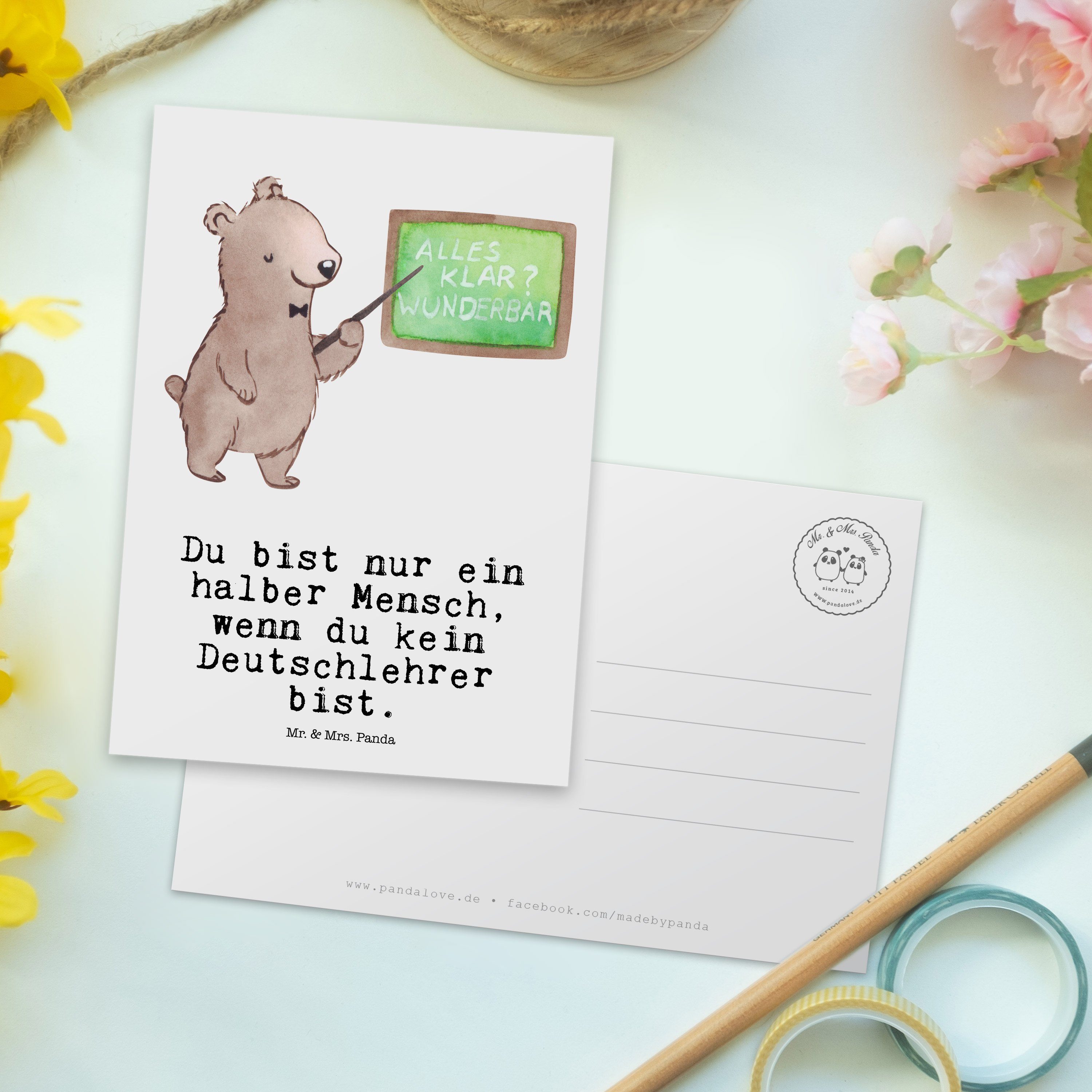 Mr. & Mrs. Deutschlehrer Geschenk, - - Herz Weiß Grußkart Schule, Einladung, Panda Postkarte mit