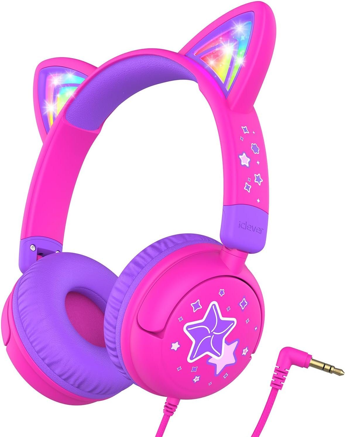 Rosa Stereo On-Ear-Kopfhörer (85dBA Lautstärke, iclever Sound, IC-HS25 Heißes Sichere Kopfhörer) Kleinkind