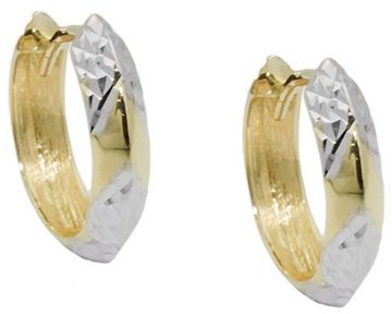 unbespielt Paar Creolen Ohrringe V-Profil kantig Bicolor 375 Gold 14 x 3 mm inkl. Schmuckbox, Goldschmuck für Damen
