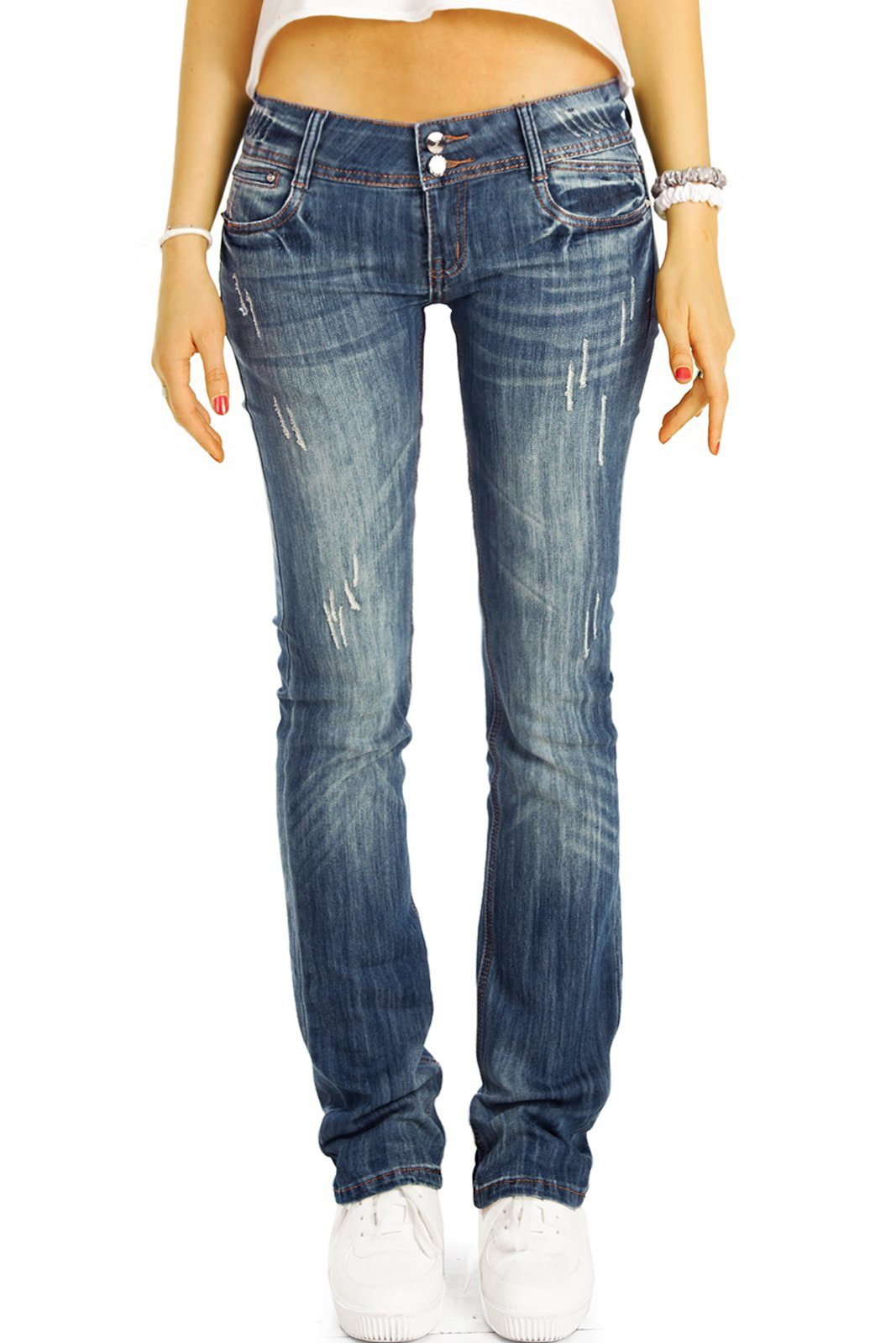 be styled Straight-Jeans low waist Damenjeans, gerade geschnittene Hüfthose j137p-straight 5-pocket blau