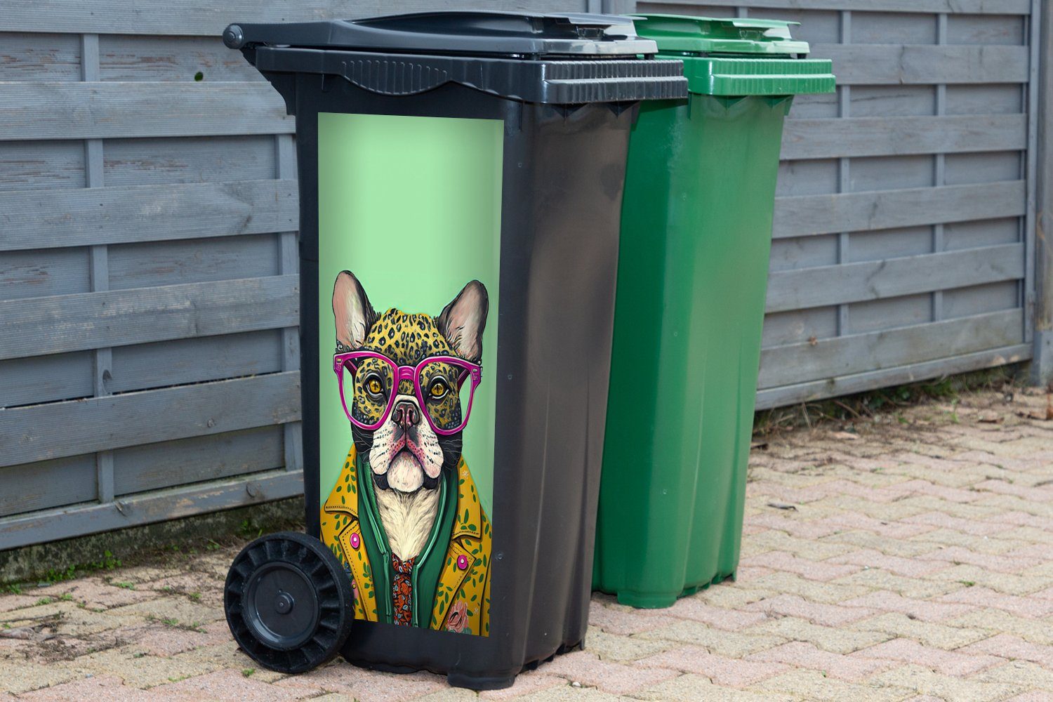 MuchoWow Wandsticker Hund Abfalbehälter Container, (1 Brille - - St), - Hippie Mülleimer-aufkleber, Tiere Sticker, Mülltonne