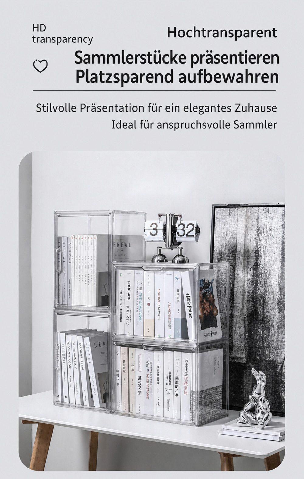 HoyoLee Handels GmbH Schrankaufsatz Acryl-Vitrine, Displaybox 36×17×27 cm mit Trennwand für Figuren – Bild 4 von 5