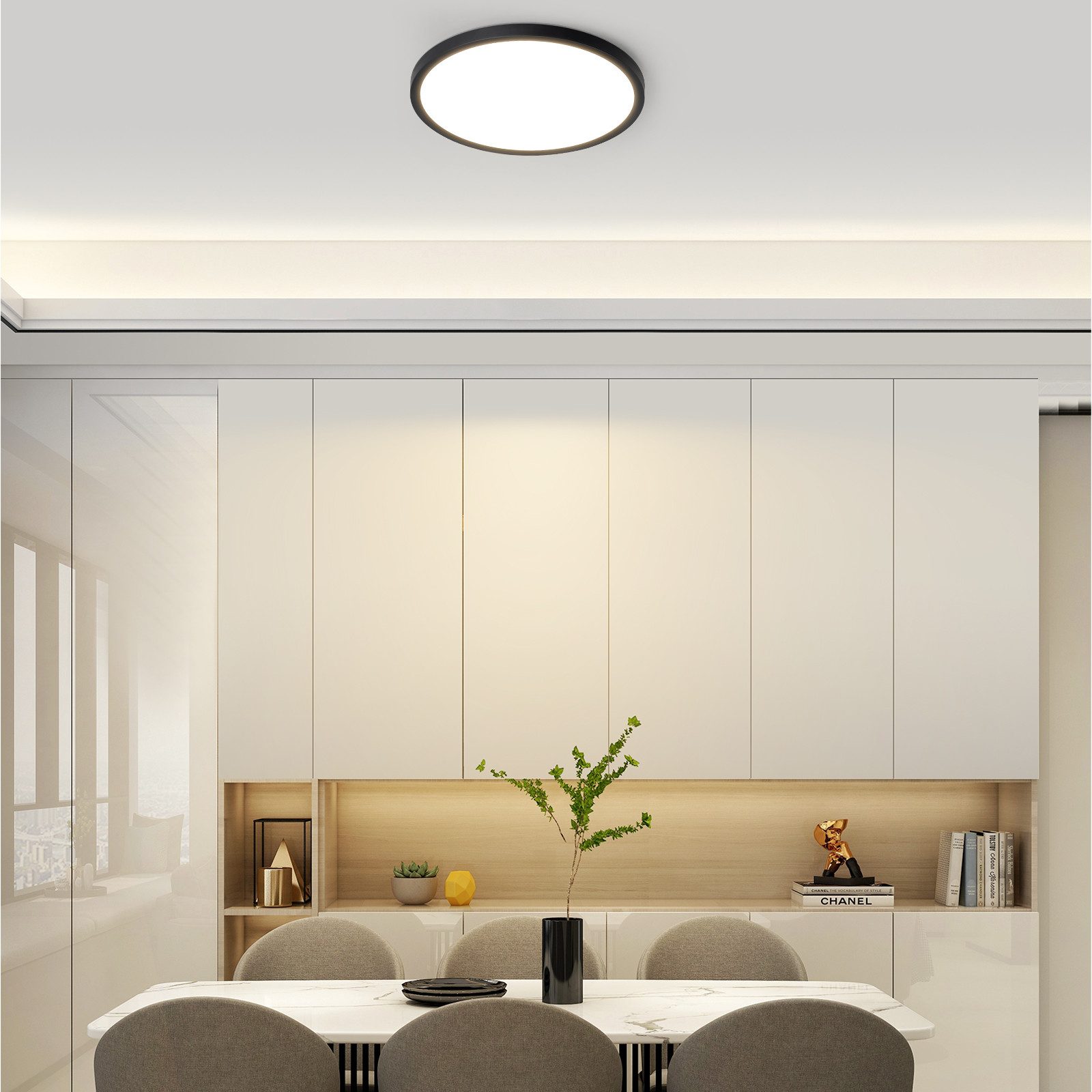 ZMH LED Deckenleuchte Wohnzimmer Ø22/30CM Modern Schwarz/Weiß Rund Deckenlampe Flur, LED fest integriert, Warmweiß, 18W Schlafzimmerlampe 3000K für Flur – Bild 2 von 5
