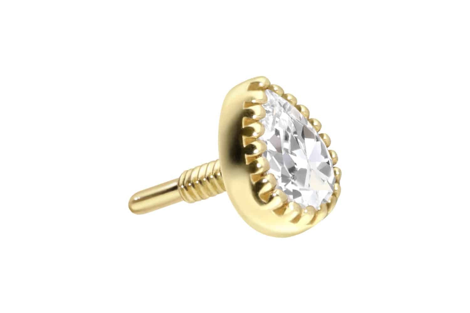 Piercing-Set 14 Karat Gold Schraubaufsatz mit Außengewinde MOISSANIT-TROPFEN