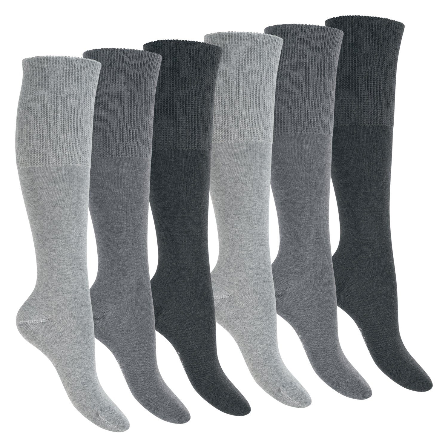 Footstar Gesundheitssocken Damen & Herren Gesundheits Kniestrümpfe (6 Paar) nahtfrei Classic Grey