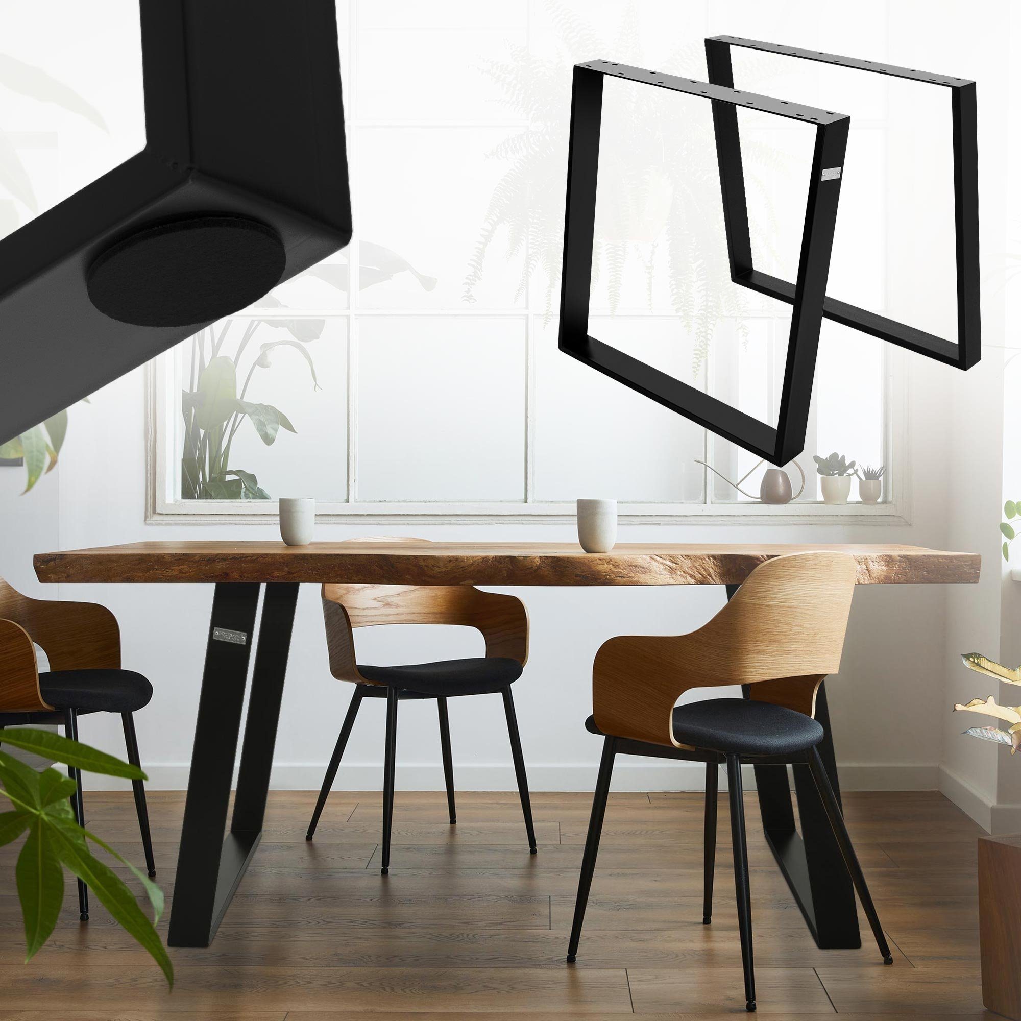 ML-DESIGN Tischbein Möbelkufen Tischuntergestell Möbelfüße für Esstisch/Schreibtisch, 2er Set 80GRAD Neigung 75x72cm Schwarz Schräg Metall