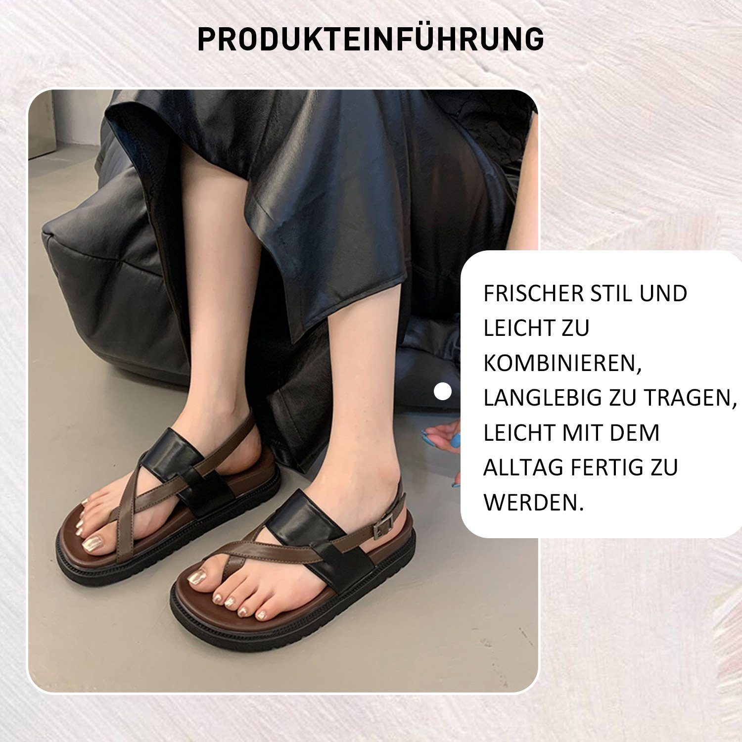 Sandalen Sommer Braun und Daisred Zehentrenner Pantolette Outdoorsandale Sandale Damen Schwarz Slides