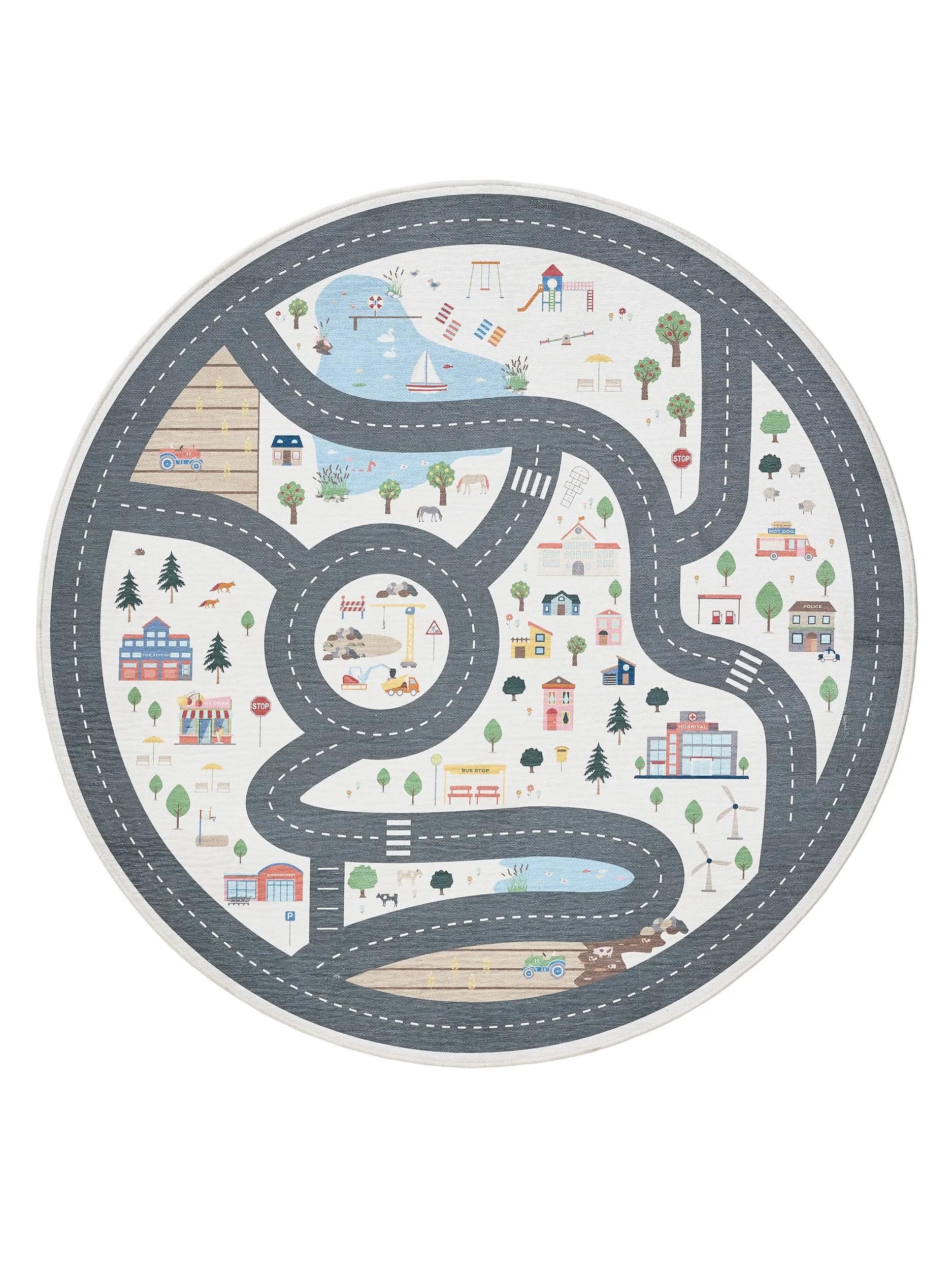 benuta Kinderteppich Linus, rund, Höhe: 5 mm, Kinderteppich, Teppich Kinderzimmer waschbar, Spielteppich