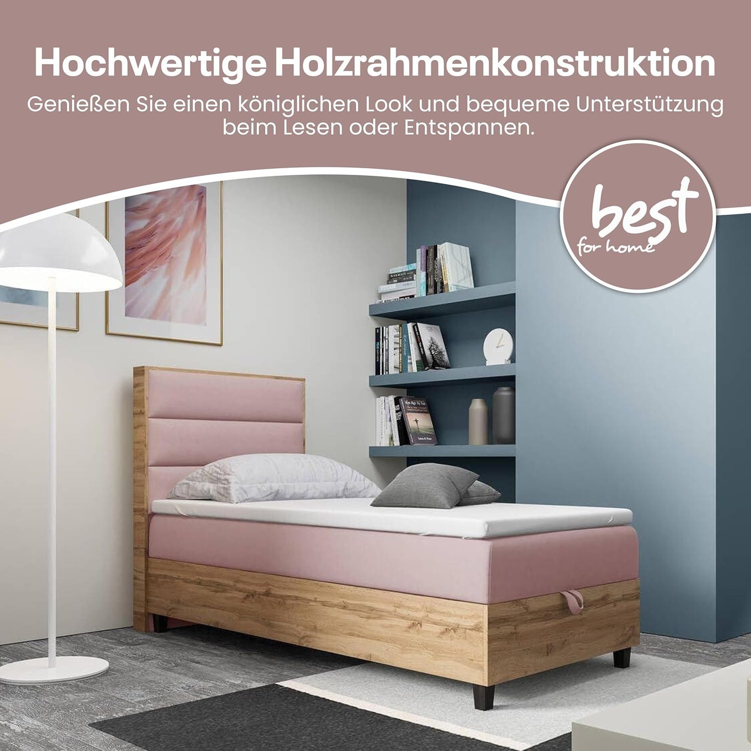 Best for Home Boxspringbett Trinity K-1 Einzelbett mit Bettkasten, Bett mit Komfort Topper T-5cm (Bett, Polsterbett mit Stauraum, Jugendbett, Kinderbett versch. Größen, 4-St., 70x200 80x200 90x200 100x200 cm), Verschiedene Liefermöglichkeiten, TOP Preis-Leistungs-Verhältnis