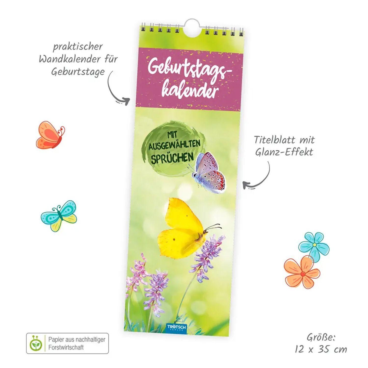 Trötsch Verlag Wandkalender Trötsch Wandkalender Geburtstagskalender mit ausgewählten Sprüchen