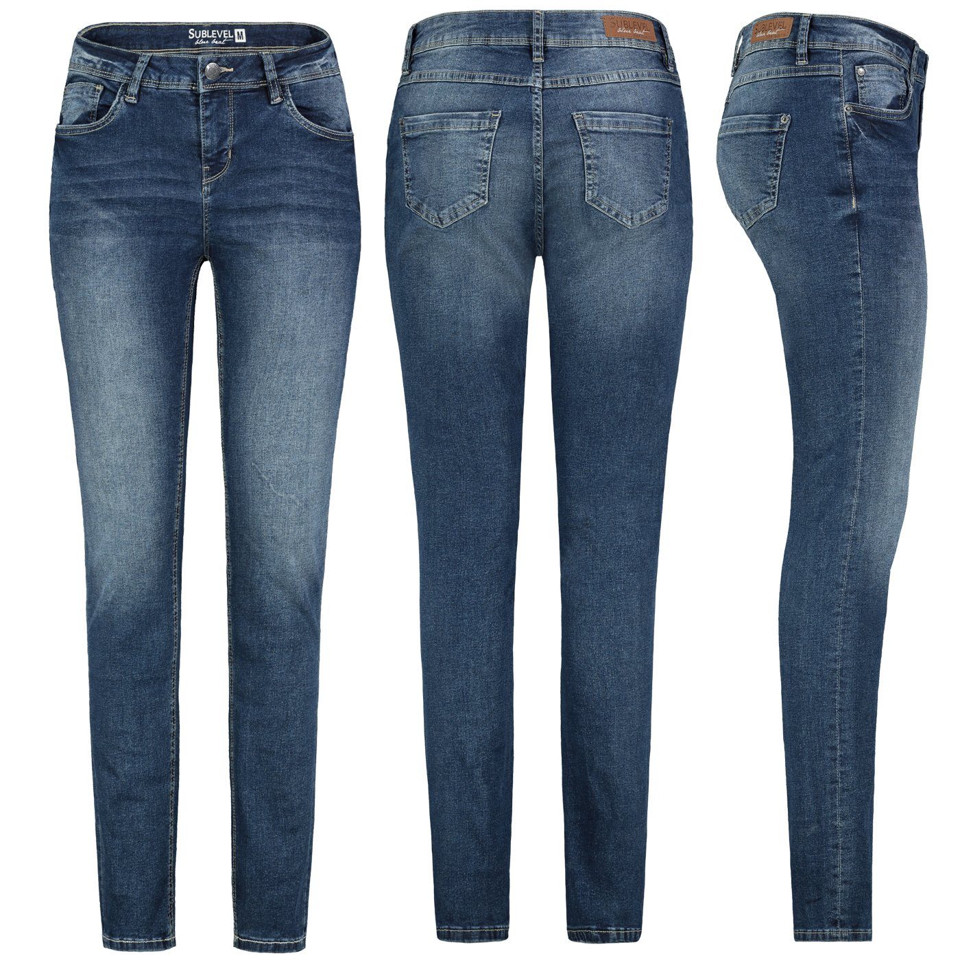 Jeans Blue Middle Damen Sublevel SUBLEVEL Hose Slim Slim-fit-Jeans Jeanshose Denim Stretch Röhre Fit Hose