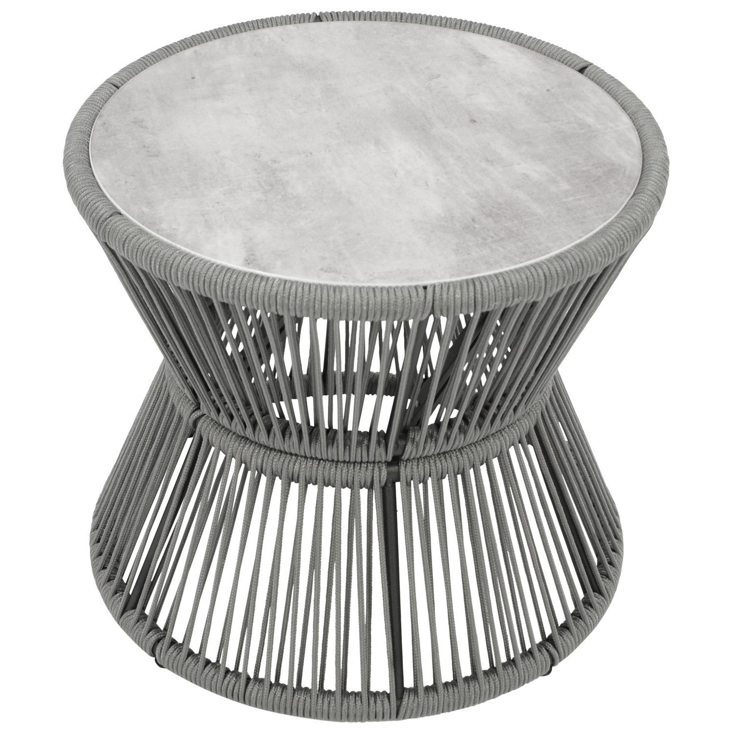 DEGAMO Gartentisch ANCONA, Beistelltisch 56cm rund, 48cm hoch, Rope grau + Glas