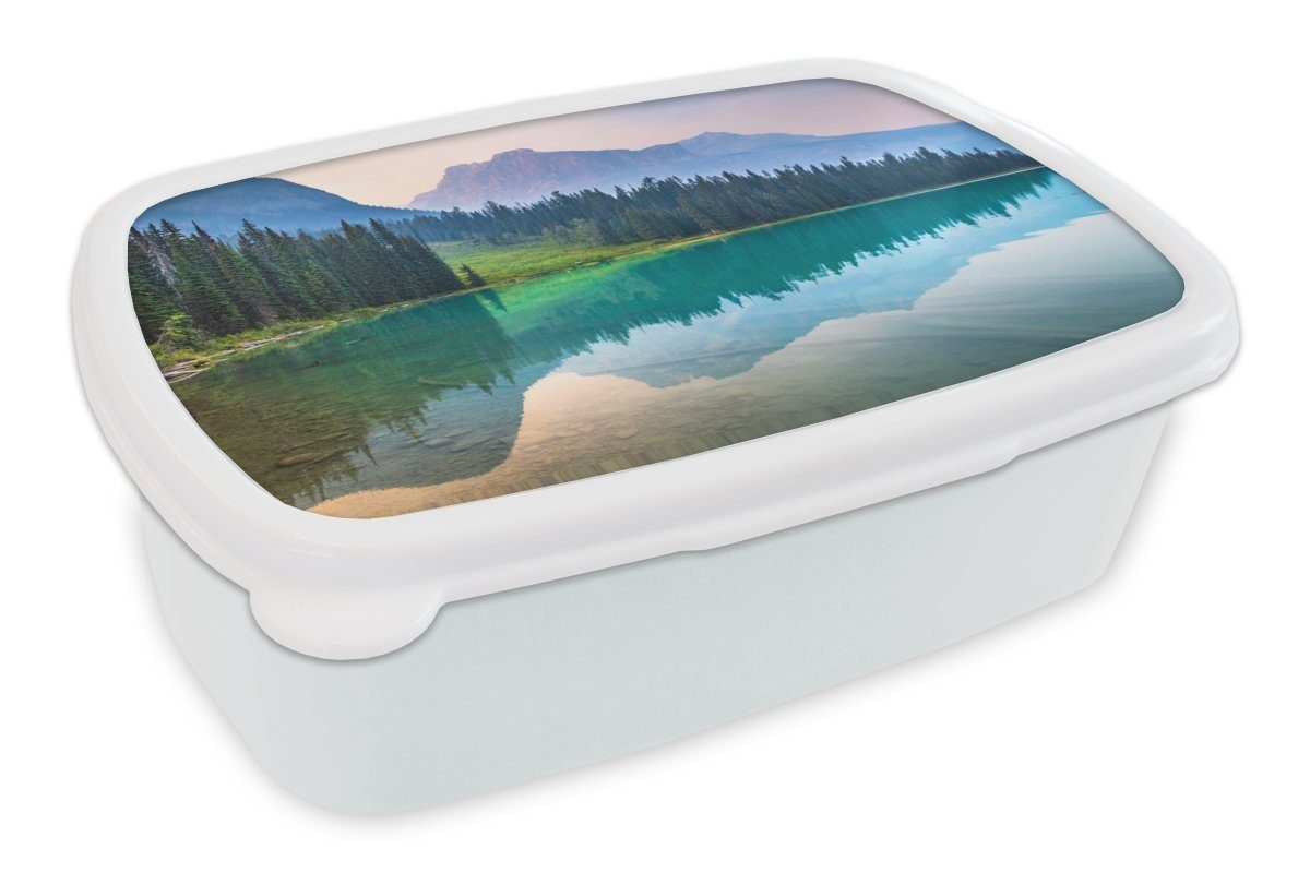 MuchoWow Lunchbox Ruhige Luft über einem See in Kanada, Kunststoff, (2-tlg), Brotbox für Kinder und Erwachsene, Brotdose, für Jungs und Mädchen weiß