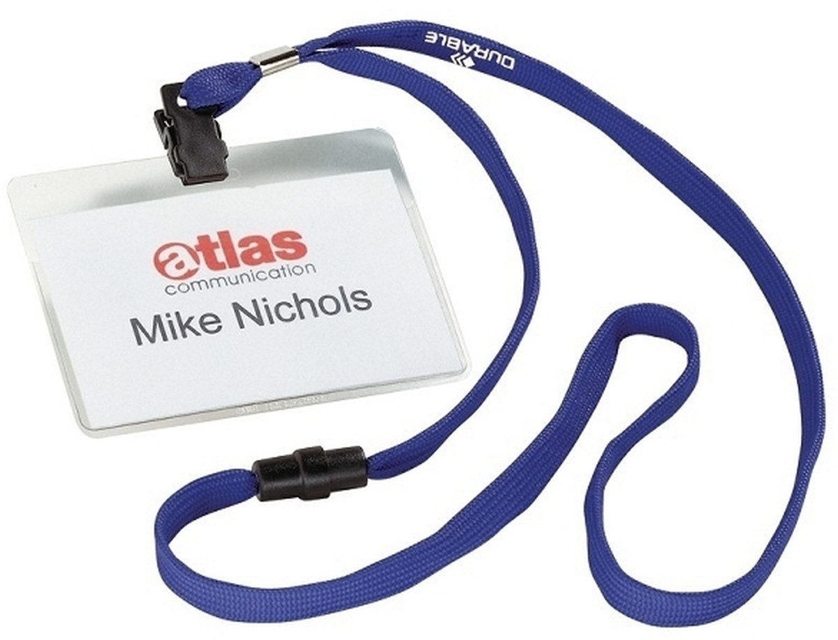 DURABLE Hinweisschild Namensschilder mit Textilband 10 dunkelblau 90x60mm VE=10 Stück