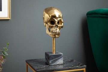 riess-ambiente Dekofigur SKULL 35cm gold / grau (Einzelartikel, 1 St), Metall-Schädel · Totenkopf mit Marmor-Fuß · Skulptur · Wohnzimmer