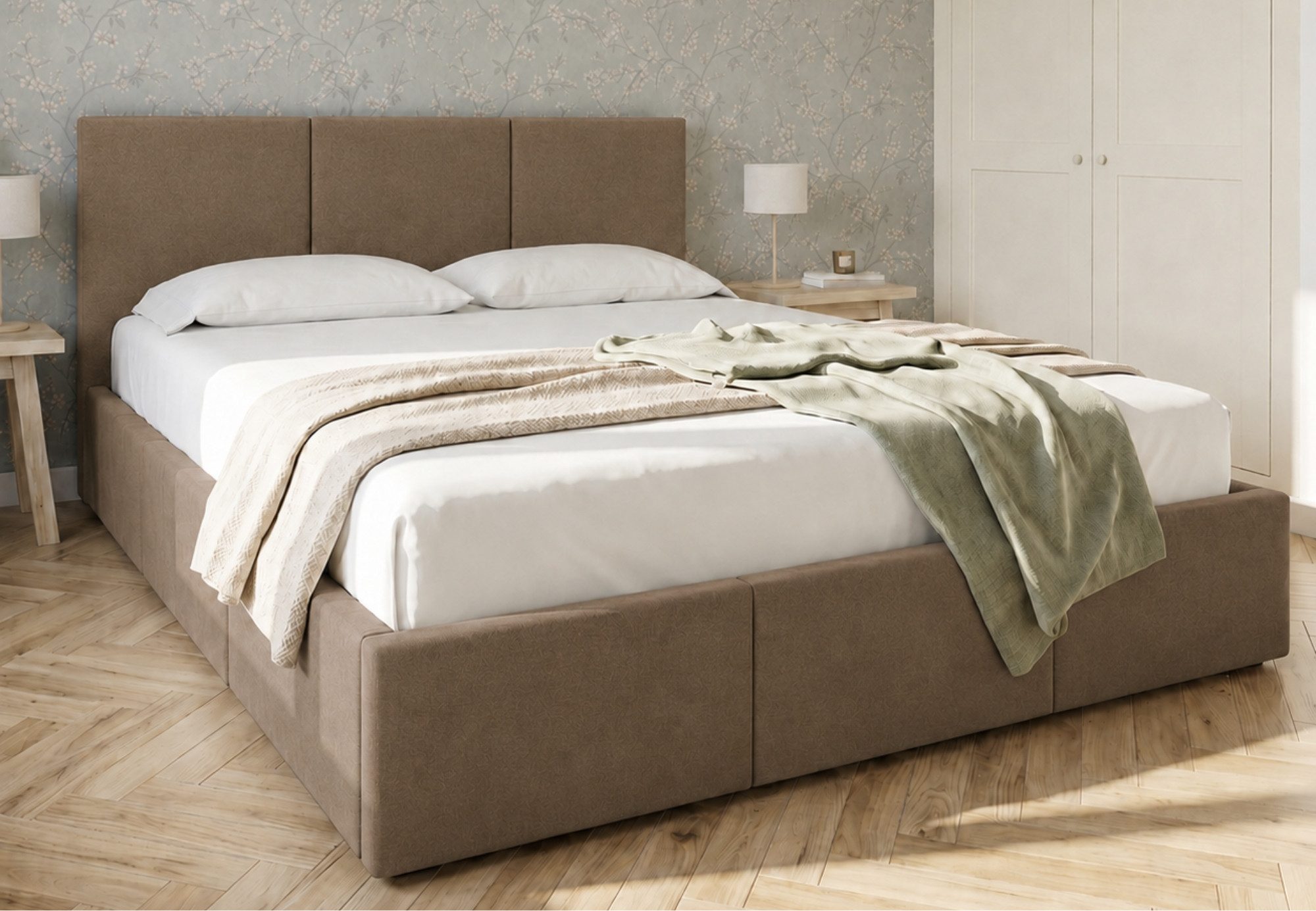 Home Collective Polsterbett Bett Doppelbett Bettgestell mit Lattenrost & Stauraum, mehrere Größen (Größen: 120x200 140x200 160x200 180x200, samtweicher Veloursstoff, in Europa hergestellt), Bettkasten flexibler Lattenrost mit Härtegradeinstellung Kaffee