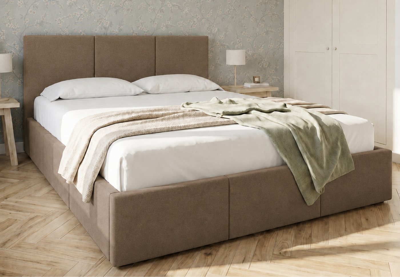 Home Collective Polsterbett Bett Doppelbett Bettgestell mit Lattenrost & Stauraum, mehrere Größen (Größen: 120x200 140x200 160x200 180x200, samtweicher Veloursstoff, in Europa hergestellt), Bettkasten flexibler Lattenrost mit Härtegradeinstellung Kaffee