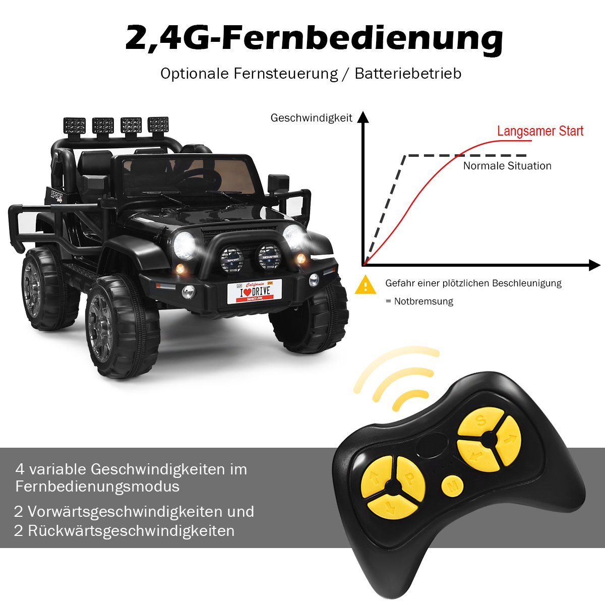 COSTWAY Elektro-Kinderauto 12V, mit 2 Sitzen
