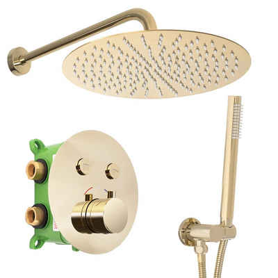 wohnwerk.idee Duschsystem Dusche Unterputz mit Thermostat Regendusche Gold Matt Poliert