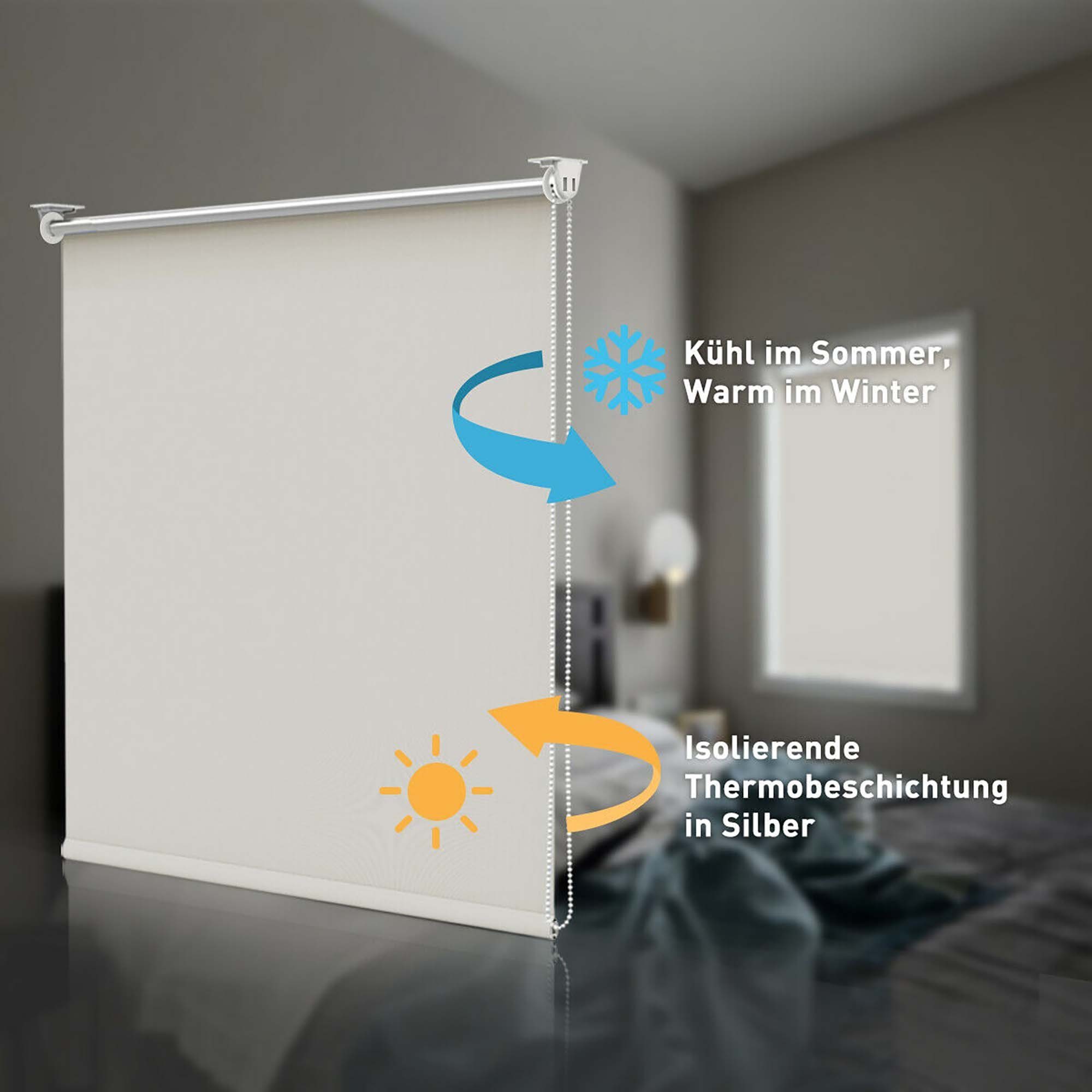 Verdunklungsrollo ohne Bohren Klemmfix Sonnenschutz Thermo Klemmrollo Seitenzug, OUBO, verdunkelnd, Klemmfix, Sonnenschutz Klemmfix ohne Bohren Seitenzug Tür