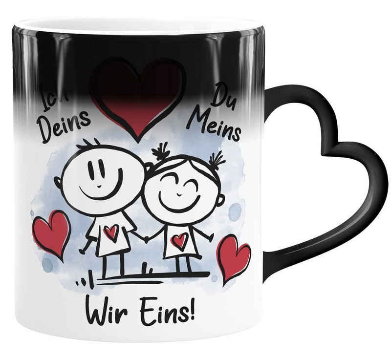 SpecialMe Tasse Tasse mit Herz-Henkel Farbwechsel Liebe verliebte Strichmännchem Ich Deins Du Meins Herz Geschenk Valentinstag Jahrestag SpecialMe®, Keramik