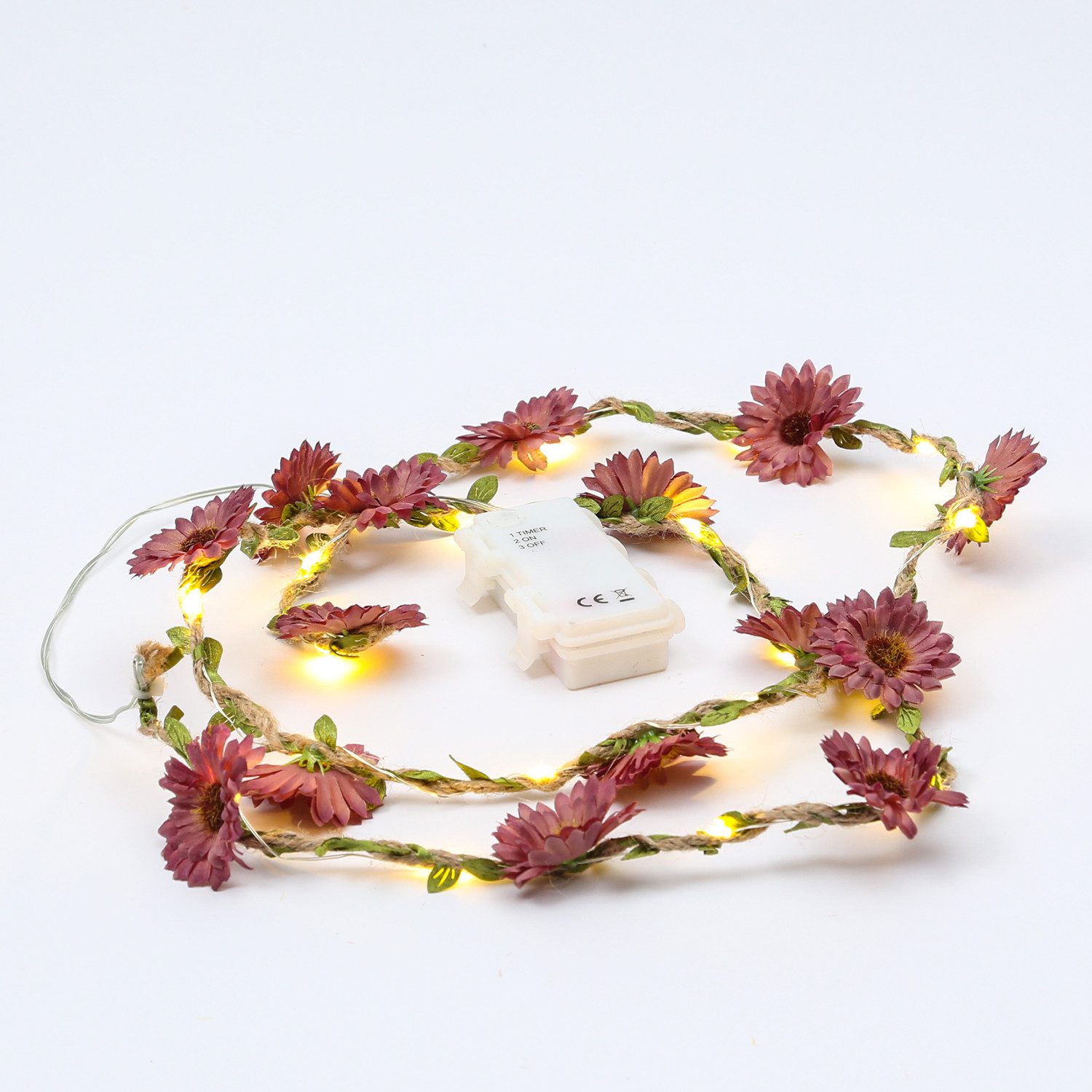 MARELIDA LED-Lichterkette rote Blumen Blumengirlande Blumenlichter Timer L: 1,45m für Außen, 20-flammig