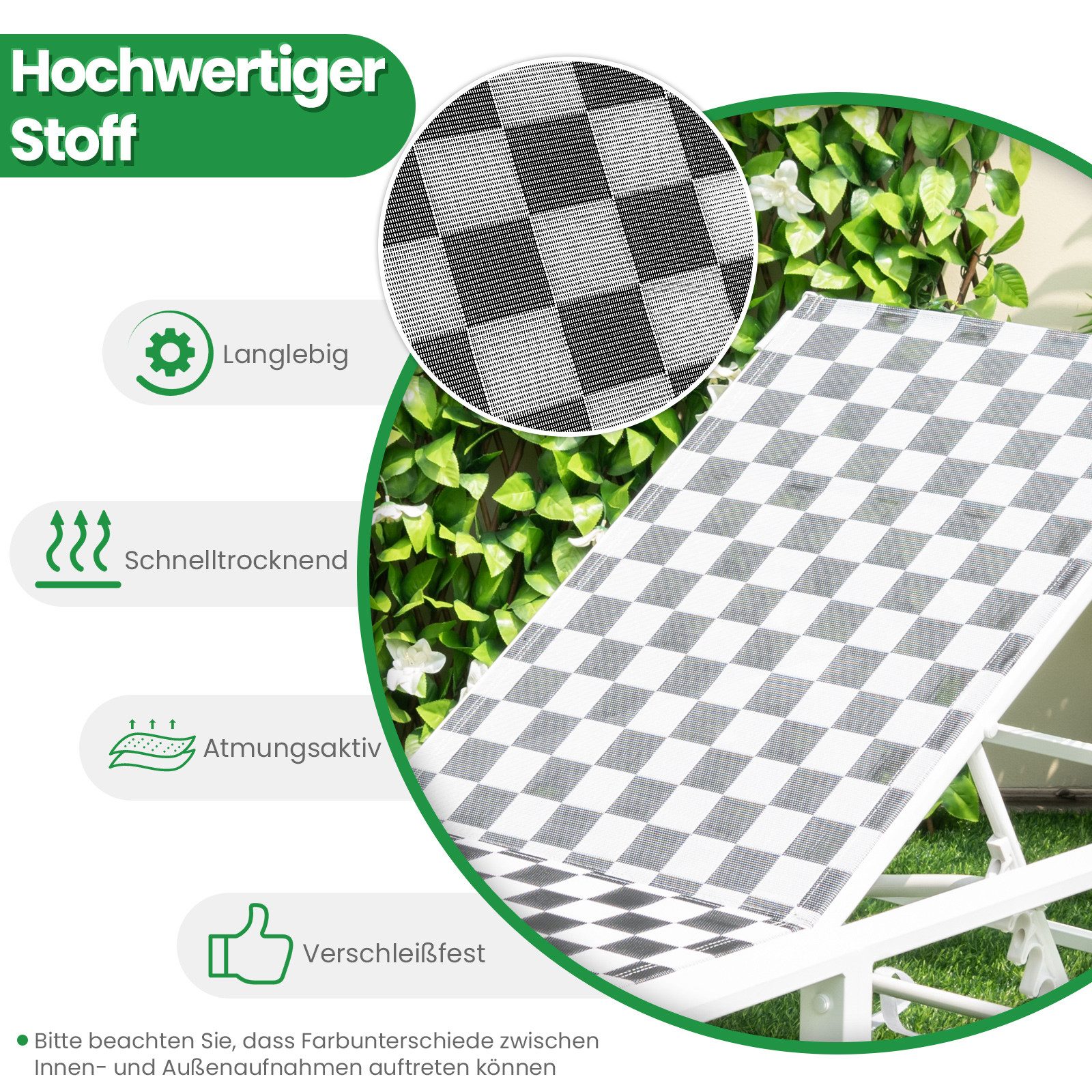 COSTWAY Gartenliege, 6 Fach verstellbare Terrassenliege mit Rädern, 180 kg